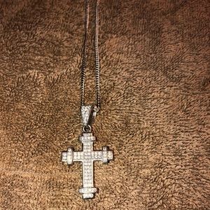 Silver necklace with crystal cross pendant